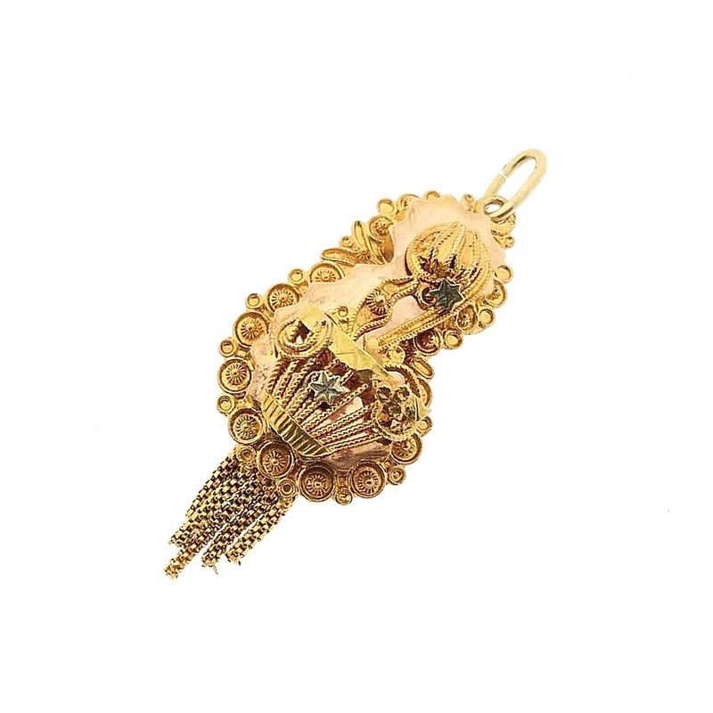 Image 8 of Antique gold pendant of a hat bell