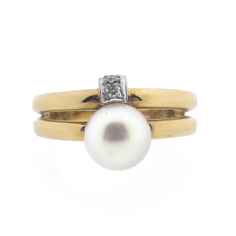 Image 3 of 18K gold ring with large pearl and diamonds | 0.035 ct.