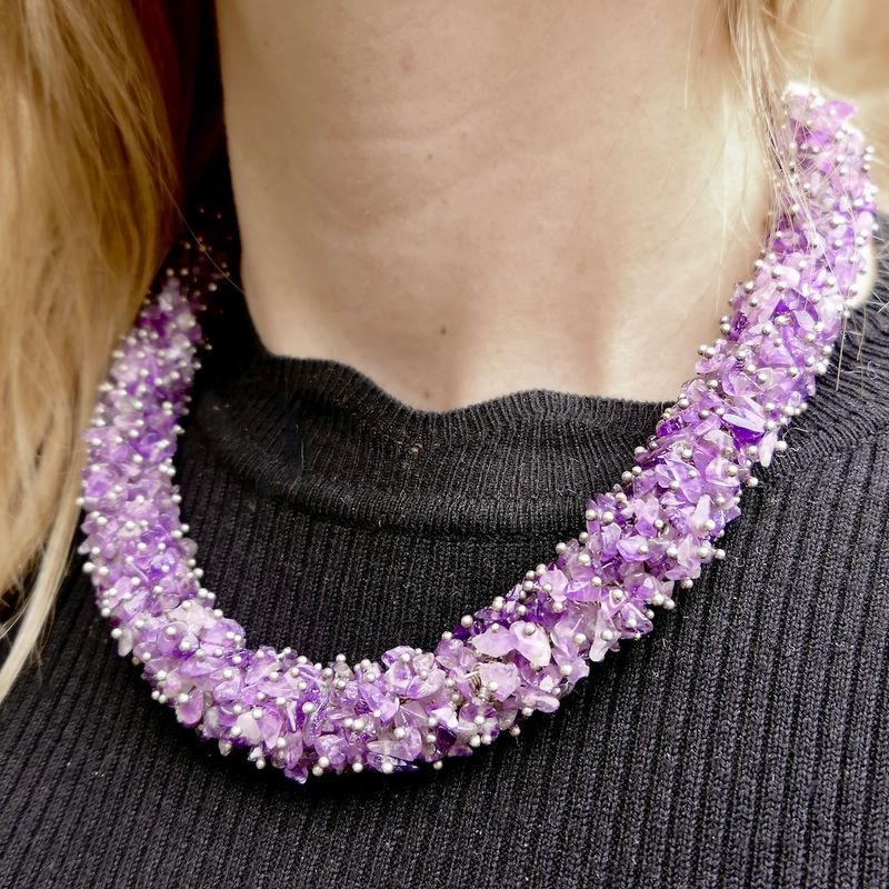 Image 8 of Amethyst bead necklace on silver