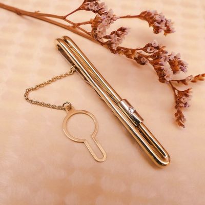 Image 2 of Two-tone tie slide with chain and diamond | 0.10 ct.