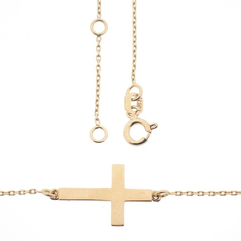 Image 1 of Gold anchor link chain with fixed pendant | 43 - 45 cm