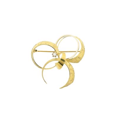 Image 1 of Vintage two-tone gold fantasy brooch with diamond; 0.035 ct.