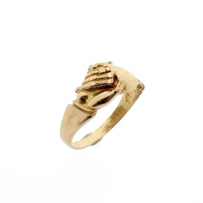 Image 1 of 18 carat gold ring with two holding hands