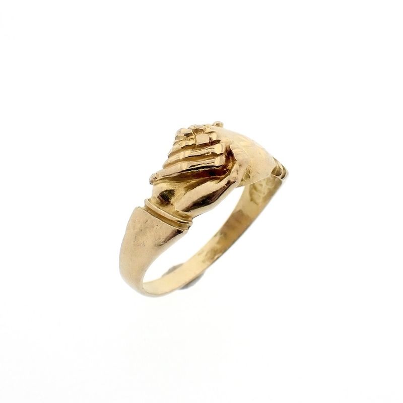 Image 1 of 18 carat gold ring with two holding hands