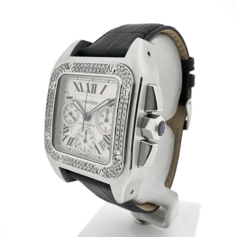 Image 2 of Cartier Santos 100 XL Chronograph 2740; Automatic watch with diamonds