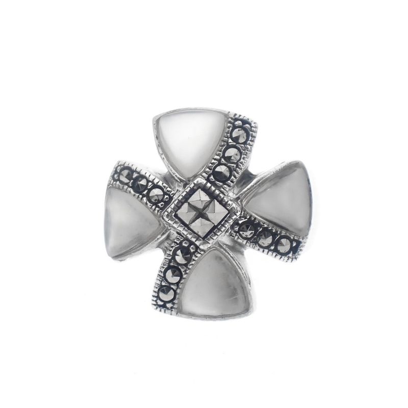 Image 7 of Silver ring with mother of pearl and marcasite