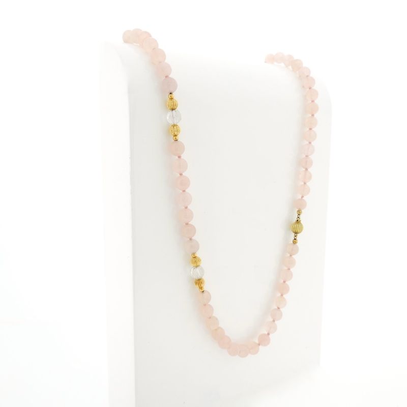 Image 3 of Rose quartz bead necklace with gold decorative clasp