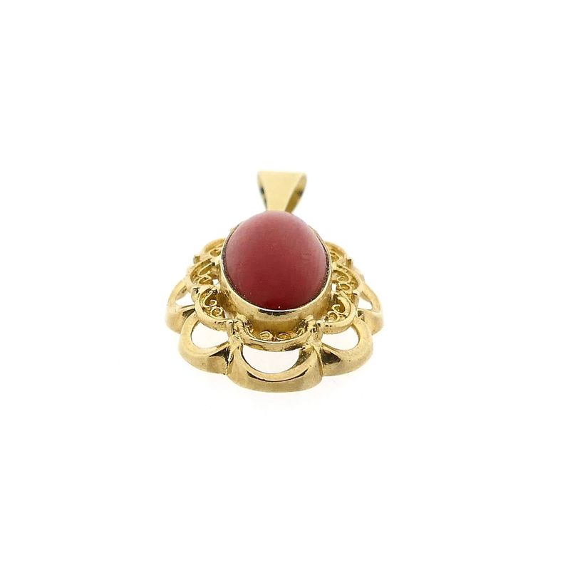 Image 7 of Antique Gold Pendant with Blood Coral