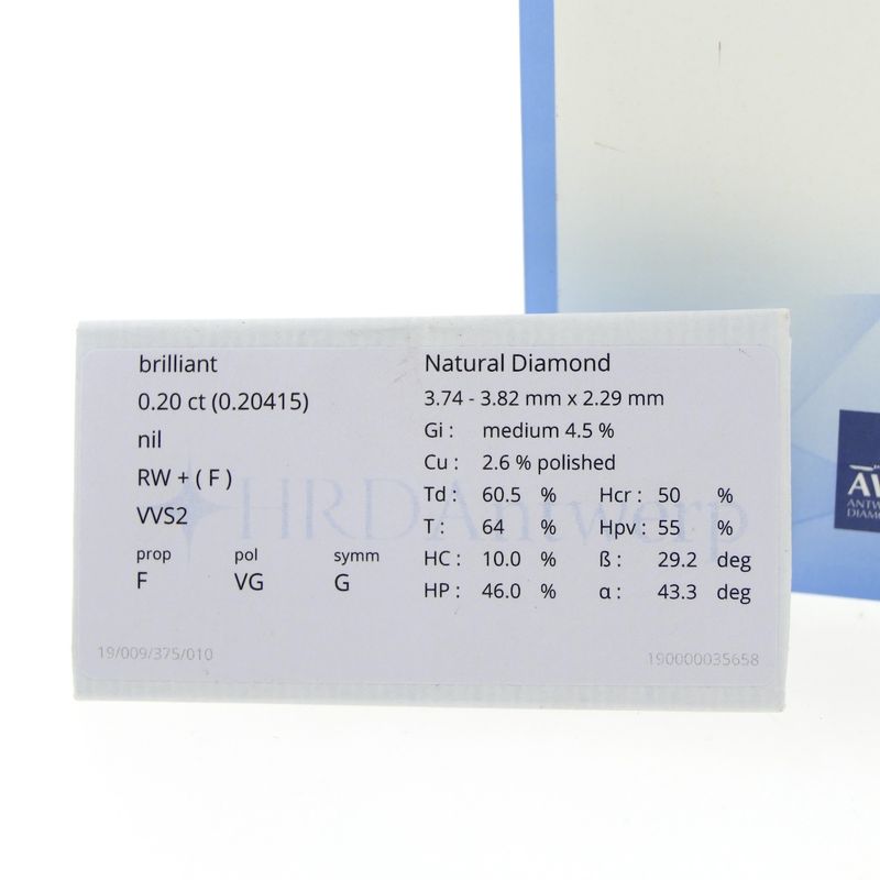 Image 3 of 0.20 ct. Brilliant cut diamond F/VVS2 + HRD Certificate - Natural diamond