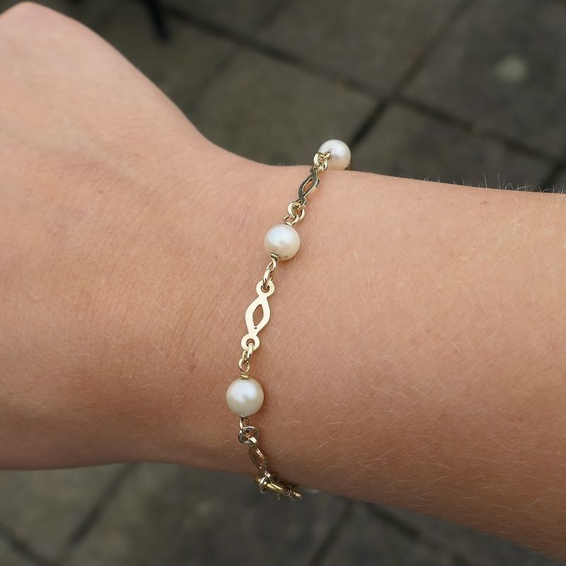 Image 7 of Gold bracelet with pearls | 19.5 cm