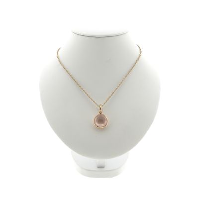 18-karat gold jasseron necklace with a fixed rose quartz pendant; 38.5 cm - 43.5 cm | Tirisi Image 1 of 18-karat gold jasseron necklace with a fixed rose quartz pendant; 38.5 cm - 43.5 cm | Tirisi