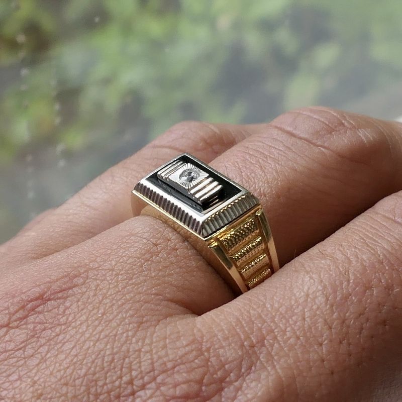 Image 8 of Two-tone gold ring with onyx and zirconia