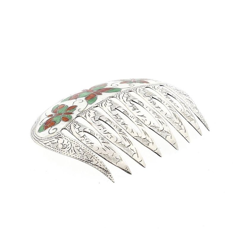 Image 3 of Vintage Silver Hair Comb with Butterflies