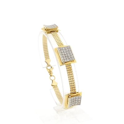Gold Flat Snake Link Bracelet with Zirconia Image 1 of Gold Flat Snake Link Bracelet with Zirconia