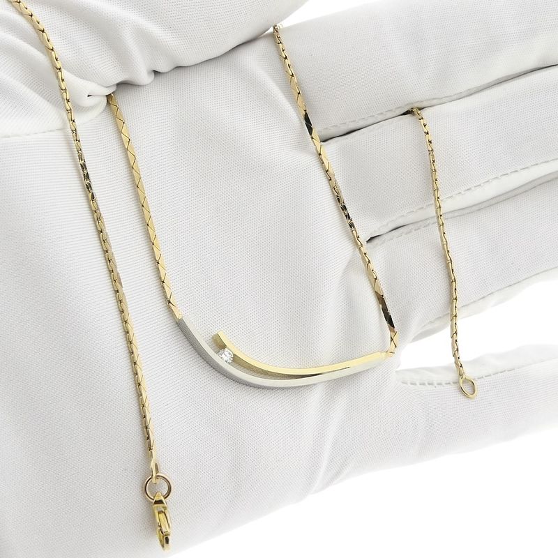 Image 11 of Two-tone gold cobra link necklace with a fixed pendant and diamond