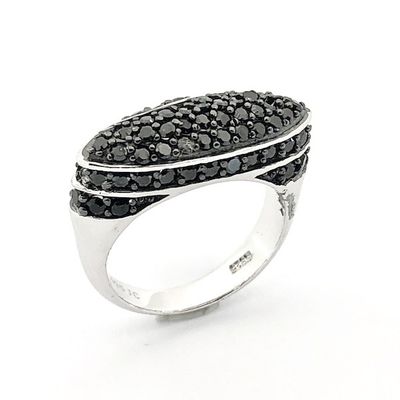 Image 1 of Silver ring with black stones