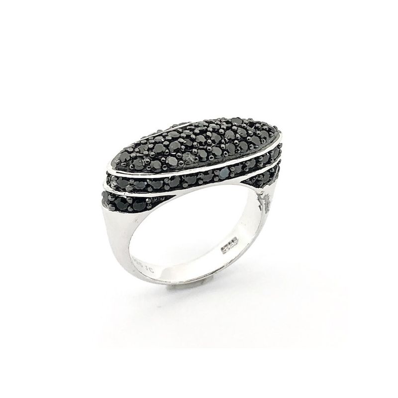 Image 1 of Silver ring with black stones