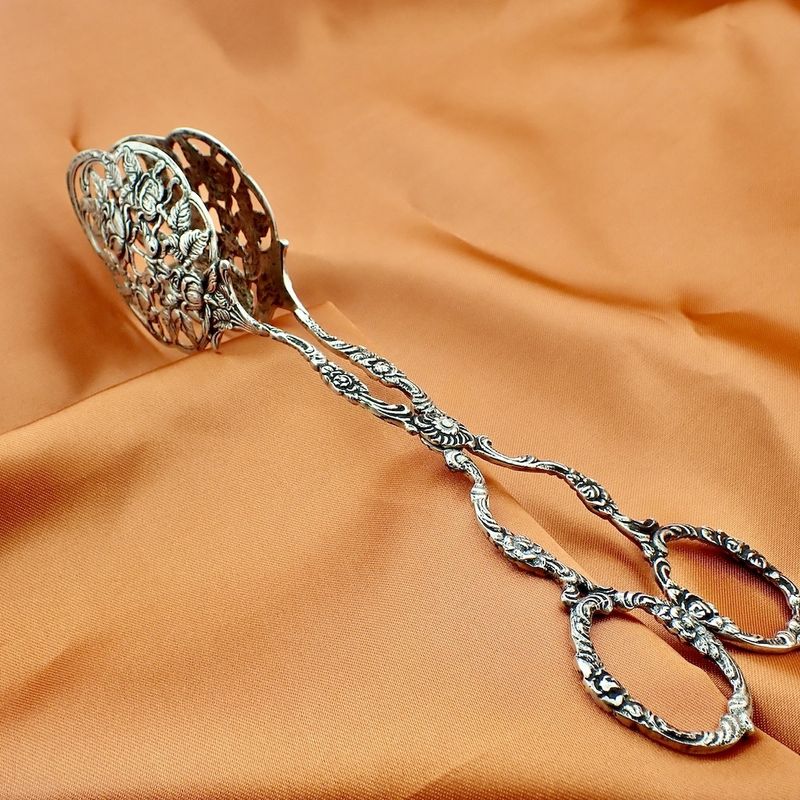 Image 3 of Silver cookie tongs; Old Dutch; Vintage