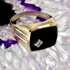 Image 2 of 8K Large Men's Signet Ring | Onyx and Zirconia