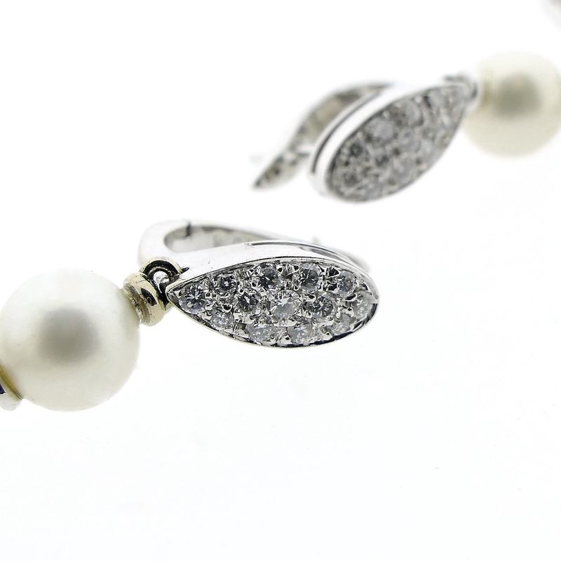 Image 9 of UTOPIA Art Deco white gold earrings with pearl and diamond 3.50 ct.
