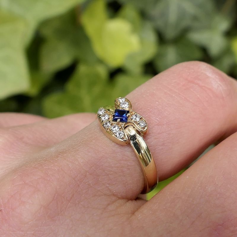 Image 8 of Gold ring with sapphire and zirconia