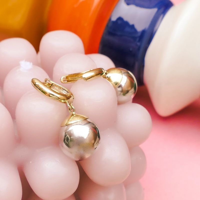 Image 7 of Two-tone gold stud earrings with balls