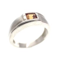 Silver matte ring with orange zirconia