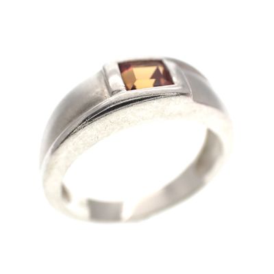 Image 1 of Silver matte ring with orange zirconia