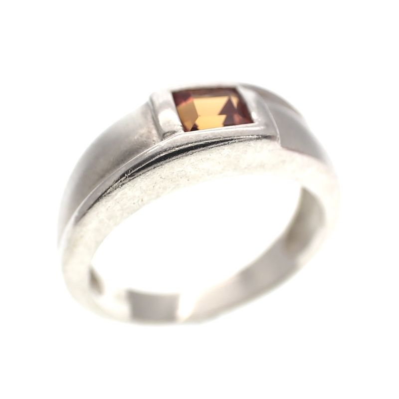 Image 1 of Silver matte ring with orange zirconia