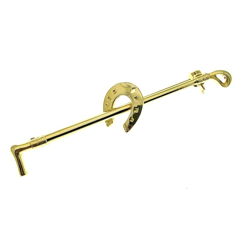Image 1 of Gold brooch with a horseshoe and polo mallet