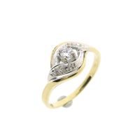 Bicolor Gold Ring with 0.18 ct Diamond; 14K; Size 17.75