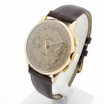 Jolus Autres Horlogerie; vintage 18k. gouden heren horloge met chronograaf Image 2 of Jolus Autres Horlogerie; vintage 18k. gouden heren horloge met chronograaf
