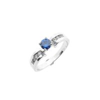 White gold solitaire ring with white and blue diamonds; 0.74 ct.