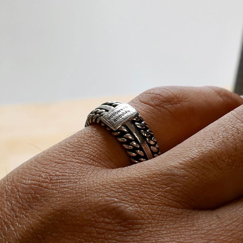 Afbeelding 11 van Zilveren Buddha to Buddha Chain Textuur Ring