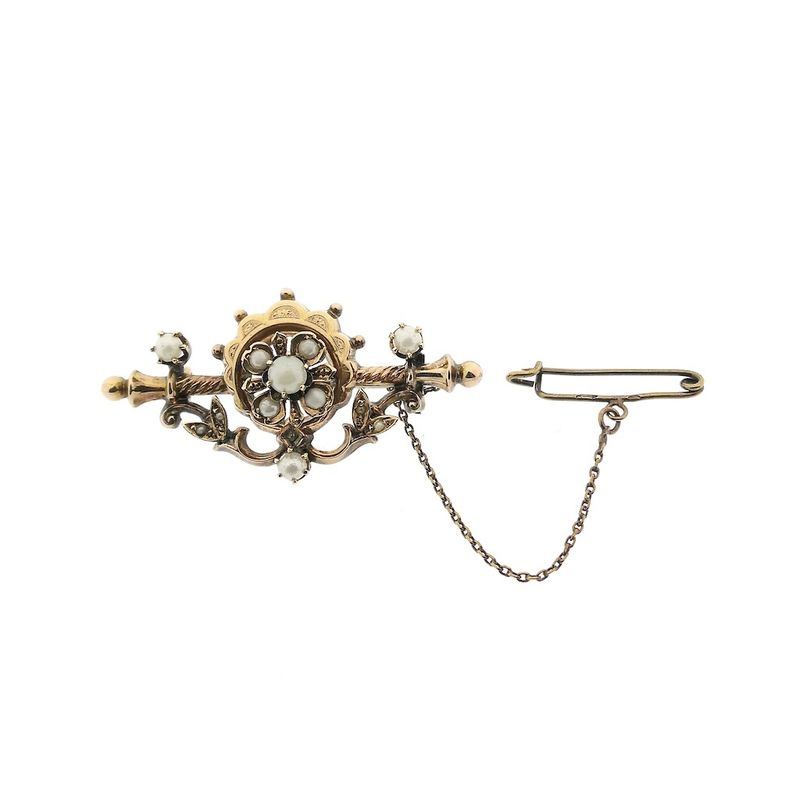 Image 1 of Antique gold brooch with pearl