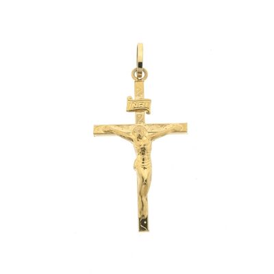 Image 1 of Gold pendant of a cross with corpus; INRI