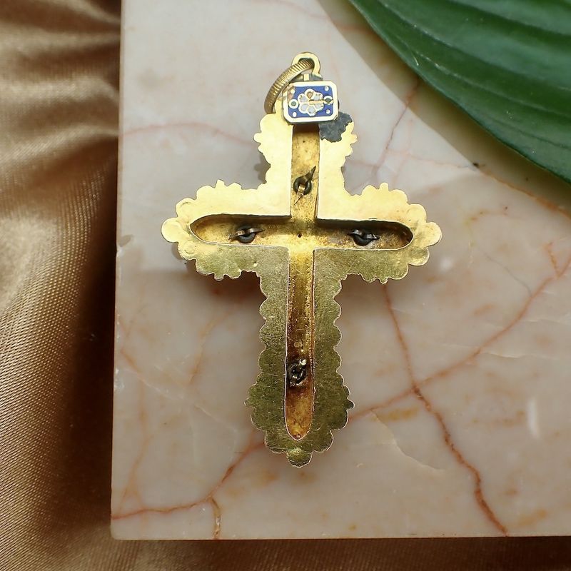 Image 7 of Gold Victorian pendant of a cross with pearls