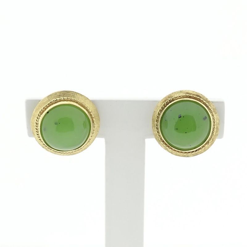 Image 1 of Gold stud earrings with Jade