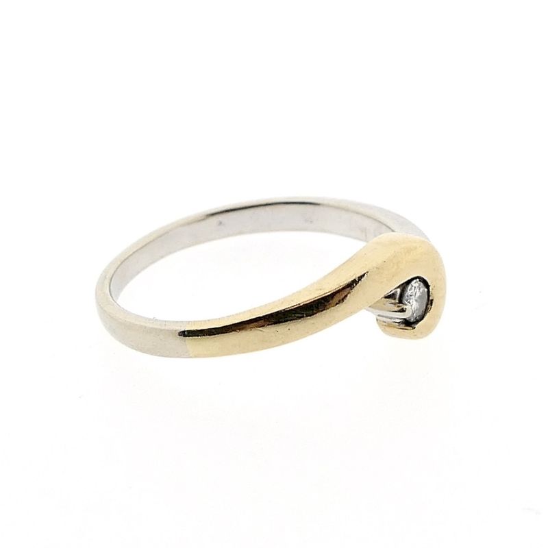 Image 7 of Two-tone gold solitaire ring with 0.035 ct diamond.