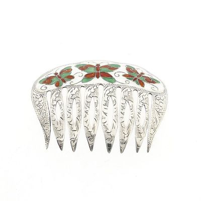 Image 1 of Vintage Silver Hair Comb with Butterflies