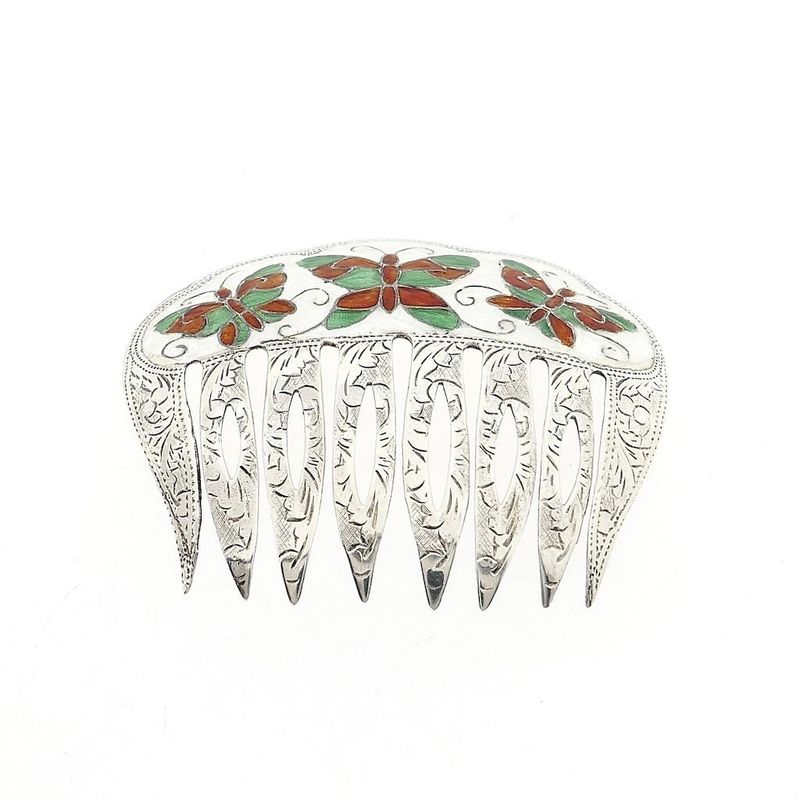 Image 1 of Vintage Silver Hair Comb with Butterflies
