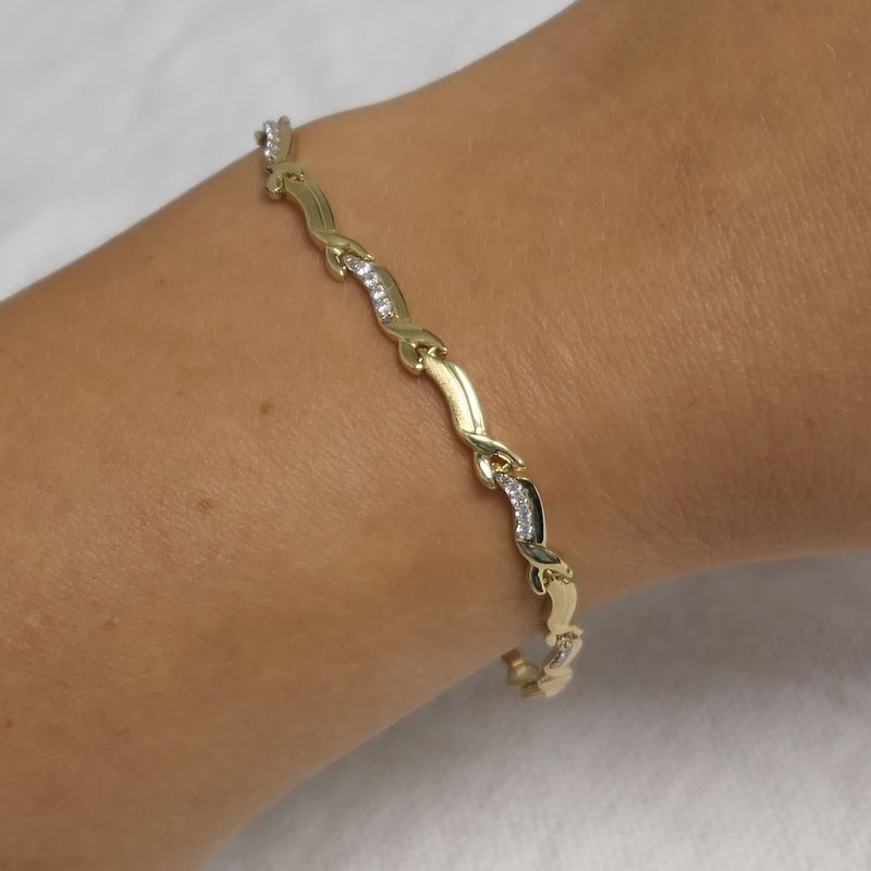 Image 12 of Gold link bracelet with zirconia | 17.5 cm
