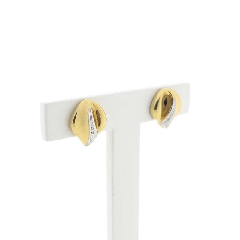 Image 3 of Bicolor gold stud earrings with diamond | 0.01 ct.
