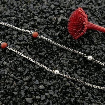 Image 2 of Silver Venetian link necklace with blood coral | 39.5 cm