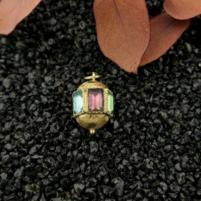 Image 2 of 18 ct. Gold Oriental pendant with colored zirconias