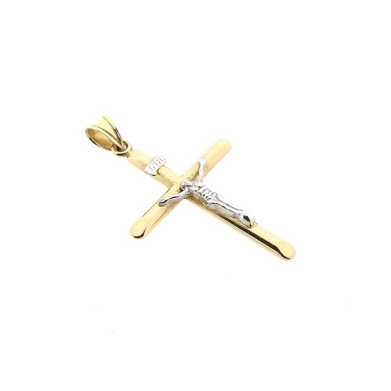 Afbeelding 10 van Bicolor gouden hanger van een kruis met corpus | INRI