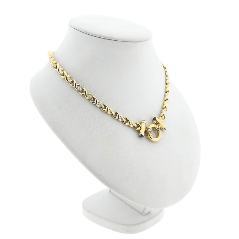 Afbeelding 3 van Bicolor gouden fantasieschakel collier met saffier | 44 cm