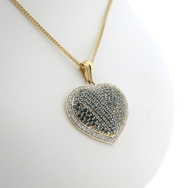 Image 10 of Gold heart pendant with blue moissanite and diamonds; approx. 2.31 ct.