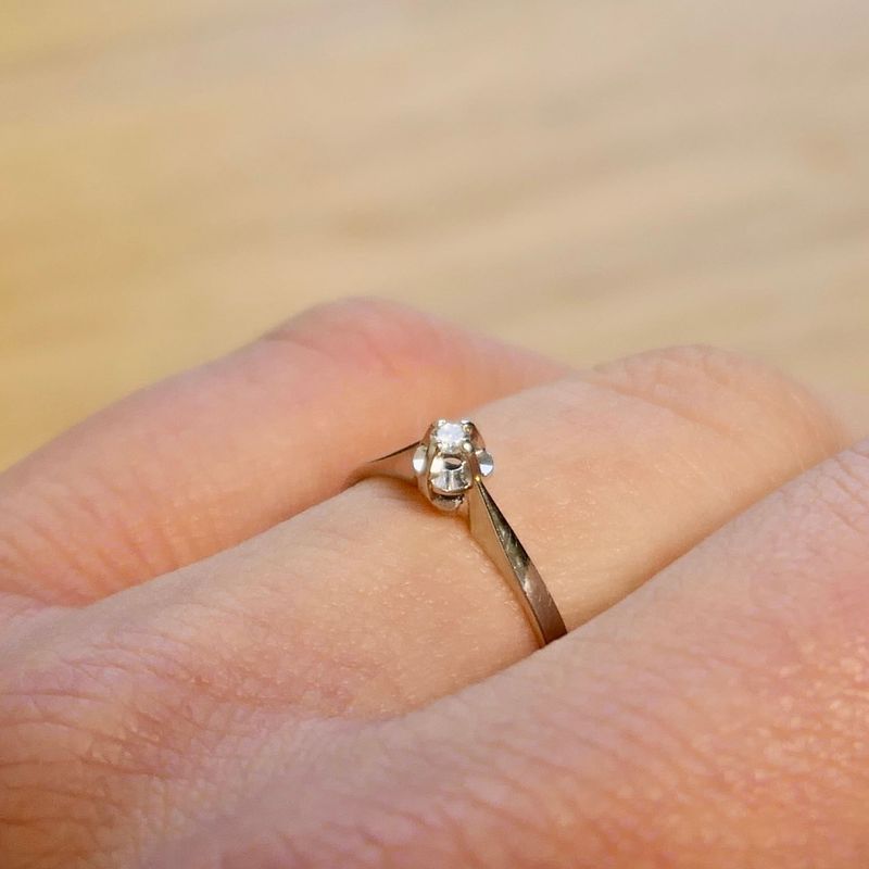 Image 10 of White gold solitaire ring with diamond; 0.025 ct.