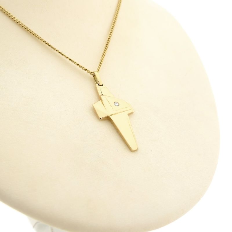 Image 4 of Gold pendant of an abstract cross with diamond; 0.05 ct.